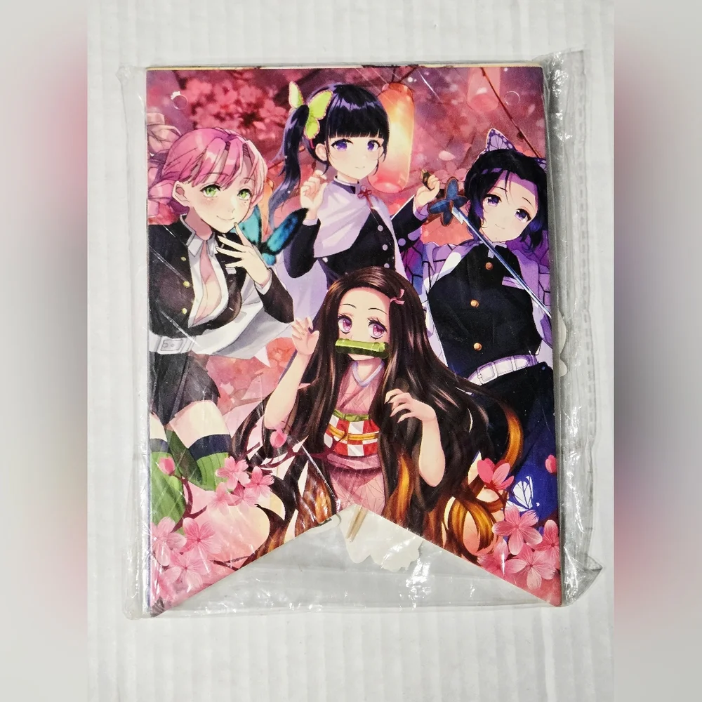 Demon Slayer Anime Birthday Decorations Banner Cake Toppers